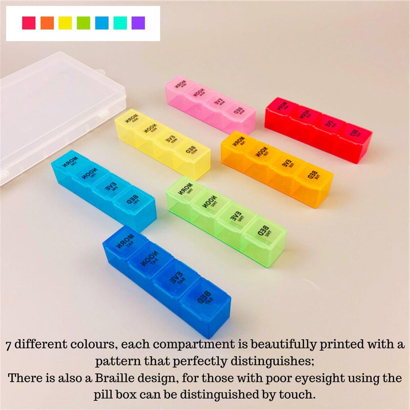 Pill Organizer 4 Times a Day,Premium Weekly Pill Case Medicine Organizer Box 7 Days 28 Compartment to Hold Vitamins Medicine Organizer Box