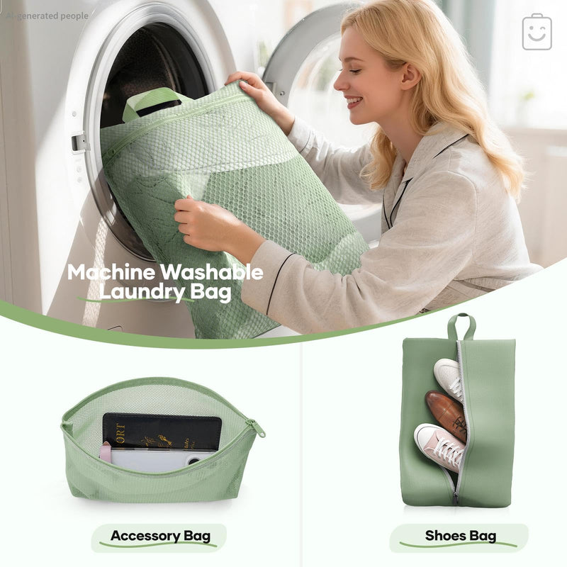 Veken 11 Set Compression Packing Cubes Garment Bags for Travel Essentials,Compressible Expandable Luggage Organizer Bags for Clothing,Space Saver Bags with Over 1000 pcs of Mesh Holes(Matcha Green) Matcha Green