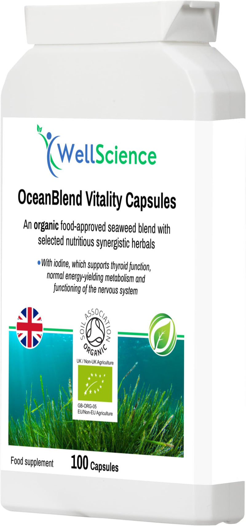OceanBlend Vitality Capsules - Organic Seaweed Supplement for Thyroid Function, Energy Metabolism & Cognitive Health | Vegan, Iodine-Rich