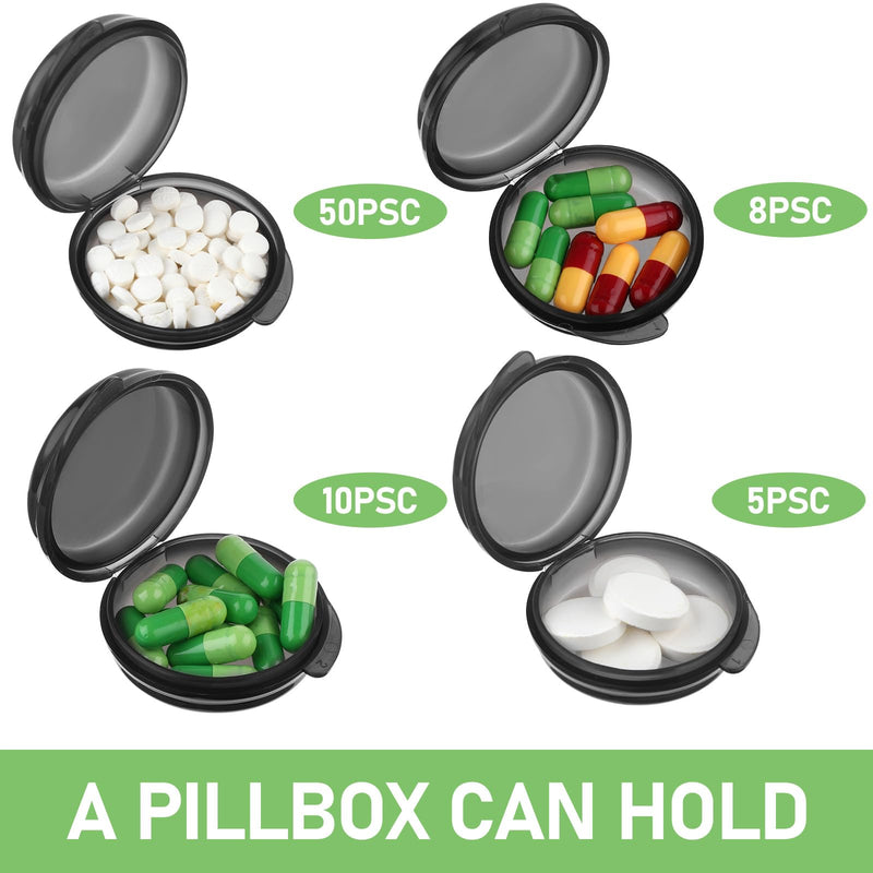 Gjinxi 3PCS Small Pill Box, Travel Round Pill Case, Portable Medicine Pill Container Holder, Daily Mini Pill Organizer for Purse Pocket to Hold Vitamin Medication Fish Oil Supplement Black