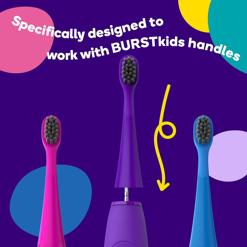 [Australia] - BURSTkids Toothbrush Heads 3-Pack - Genuine BURST Kids Electric Toothbrush Replacement Heads for a Perfect Fit - Ultra Soft Bristles for Deep Clean – 9 Month Supply of Brush Heads, Blue 