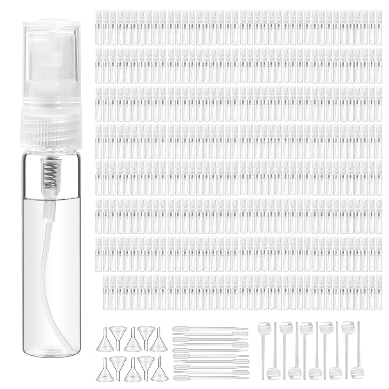 320 Pcs Mini Spray Bottles with 10 Perfume Dispensers, 10 Droppers, and 10 Funnels, Clear Refillable Glass Perfume Atomizer for Travel, Fragrance, Scent Samples, and Pocket Dispensers (10ml)