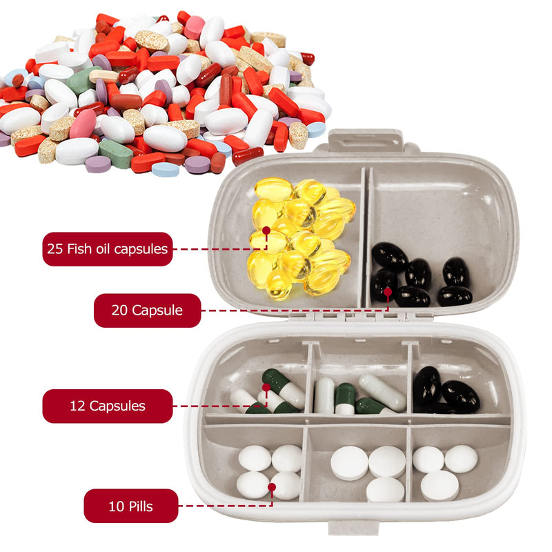 Travel Pill Organizer, 8 Compartments Portable Pill Case, Small Pill Box | [1Pack] [Beige] [For Pocket Purse Portable Medicine Vitamin Container] Beige