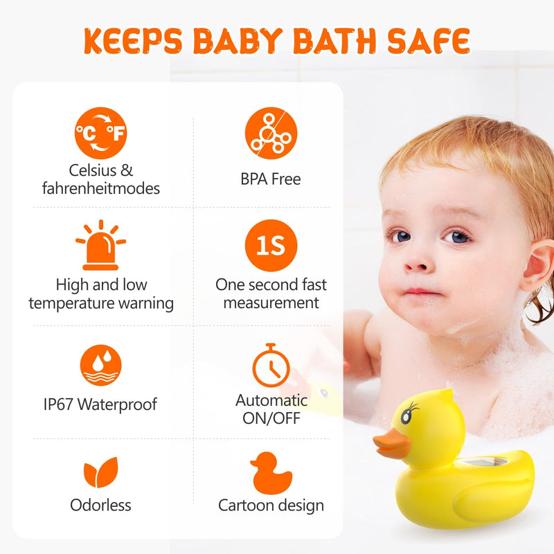 [Australia] - Baby Bath Thermometer, Digital Water Temperature Thermometer with 3 Color Backlit and Temperature Warning, Safety Bath Tube Thermometer Floating Toy for Infant, Toddler (Yellow Duck) Yellow Duck 
