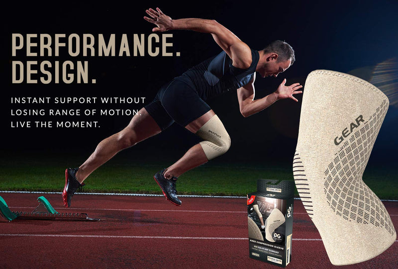 [Australia] - Physix Gear Knee Compression Sleeve for Men & Women - Best Compression Knee Brace for Walking, Running, Gym, Basketball, Weightlifting,Workout, Sports - Knee sleeves Support Compression & Stability M Beige/Black 