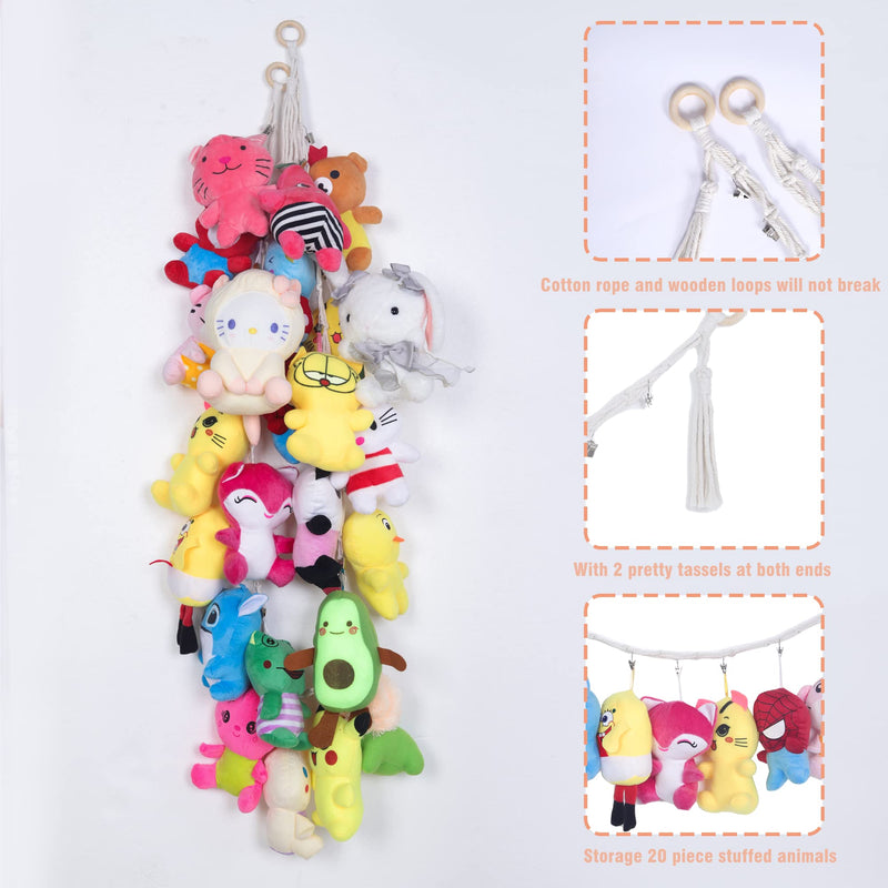[Australia] - 80" Cotton Hanging Storage Chain For Stuffed Animals Storage with 20 Metal Clips Stuffed Animal Display Holder Chain for Wall or Corner Nursery Play Room 