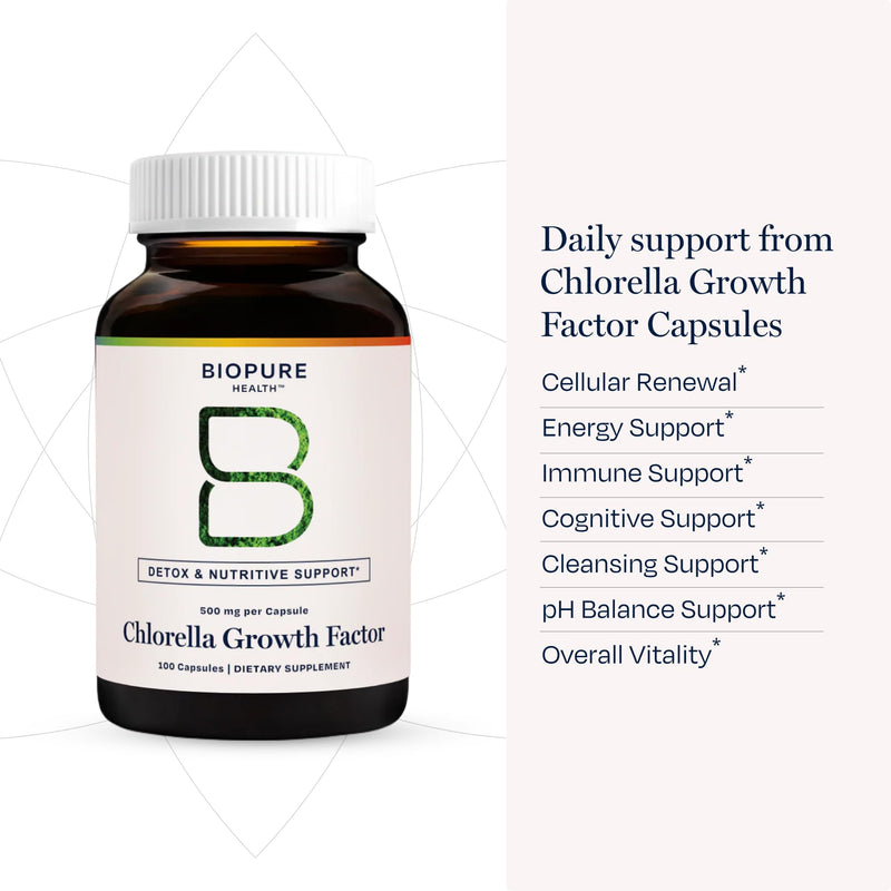 BioPure Chlorella Growth Factor Capsules – Nutrient-Dense, Nutraceutical Superfood Packed with Proteins, Vitamins, Minerals & Amino Acids that Supports Metabolism, Detox & Immunity – 100 Capsules