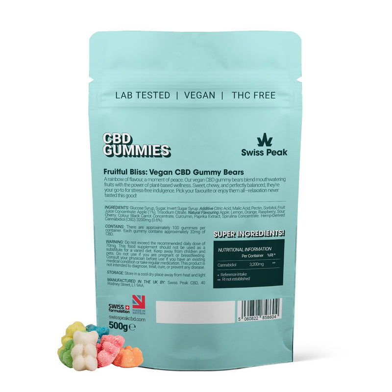 Swiss Peak CBD Gummy Bears (100 Gummies). 3200mg Total – High Strength CBD Edibles. Vegan, THC-Free, Great Taste. Best Value