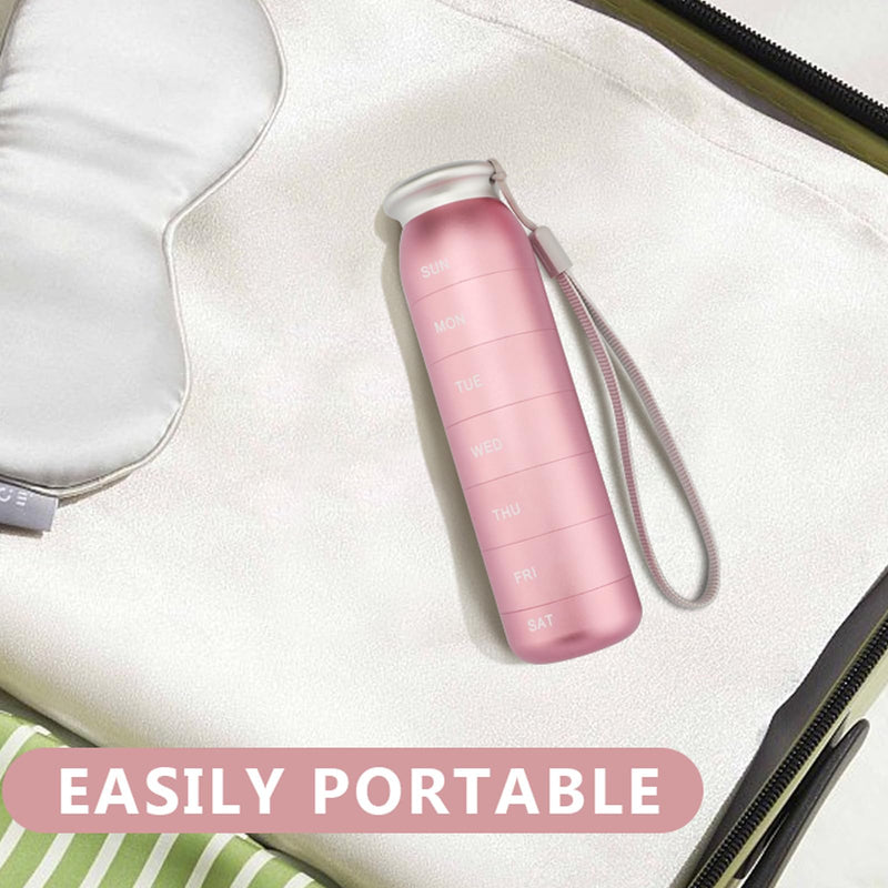 Weekly Pill Organizer, Portable Travel 7 Day, Waterproof Container, Large, Aluminum, Metal, Hold Vitamins, Cod Liver Oil, Supplements and Medications (Pink) Pink