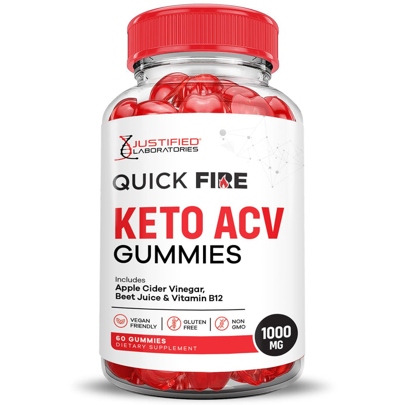 Quick Fire Keto ACV Gummies Advanced Formula 1000MG QuickFire Keto Gummies Apple Cider Vinegar Formulated with Pomegranate Beet Juice Powder B12 Vegan Non GMO 60 Gummys 60 Count (Pack of 1)