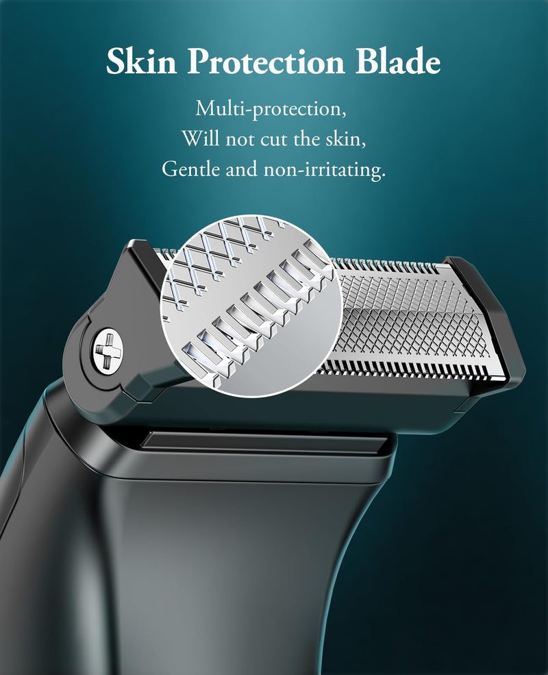 [Australia] - Body Hair Trimmer for Men - 6.0 Upgraded Electric Beard Trimmer, 2-in-1 Dual-Head Shaver and Body Groomer Connectivity Hybrid Face Body IPX6 Wet/Dry Use Groin & Ball Hair Painless Electric Razor Green Green-1 