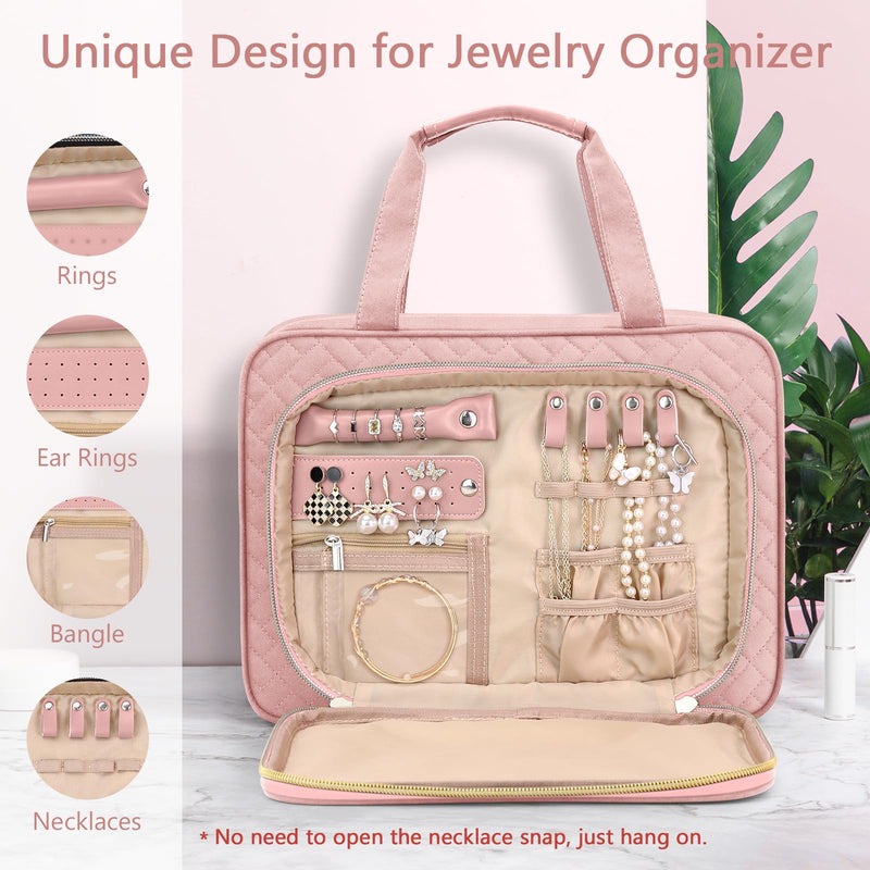 TSA Approved Toiletry Bag + Hanging Travel Toiletry Bag with Jewelry Organizer Compartment Large Makeup Bag for Travel Business Trips Camping Bathroom