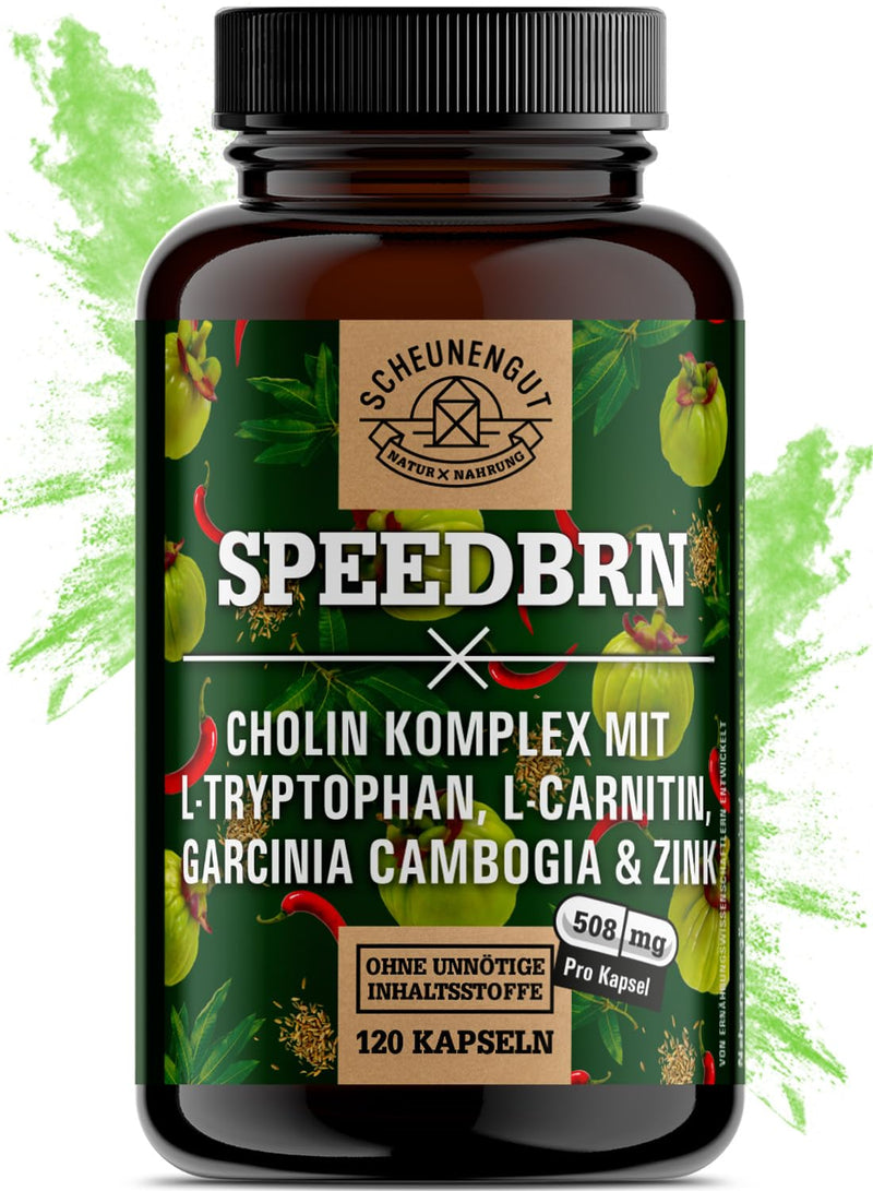 [Australia] - SPEEDBRN® -metabolism formula- IMPORTANT: Laboratory-tested treatment with choline, L-carnitine, garcinia cambogia, L-tryptophan, zinc and more I 120 capsules high dose -DE- SCHEUNENGUT® 
