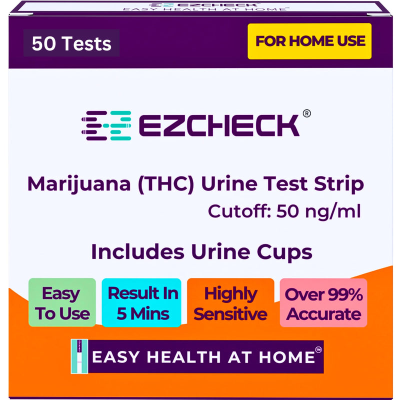 [50 Tests] EZCHECK® Highly Sensitive at Home Marijuana Drug Test Strip, THC Urine Drug Test, Easy Home Drug Test, 50 ng/ml - Fast Result in 5 mins - FSA/HSA Eligible