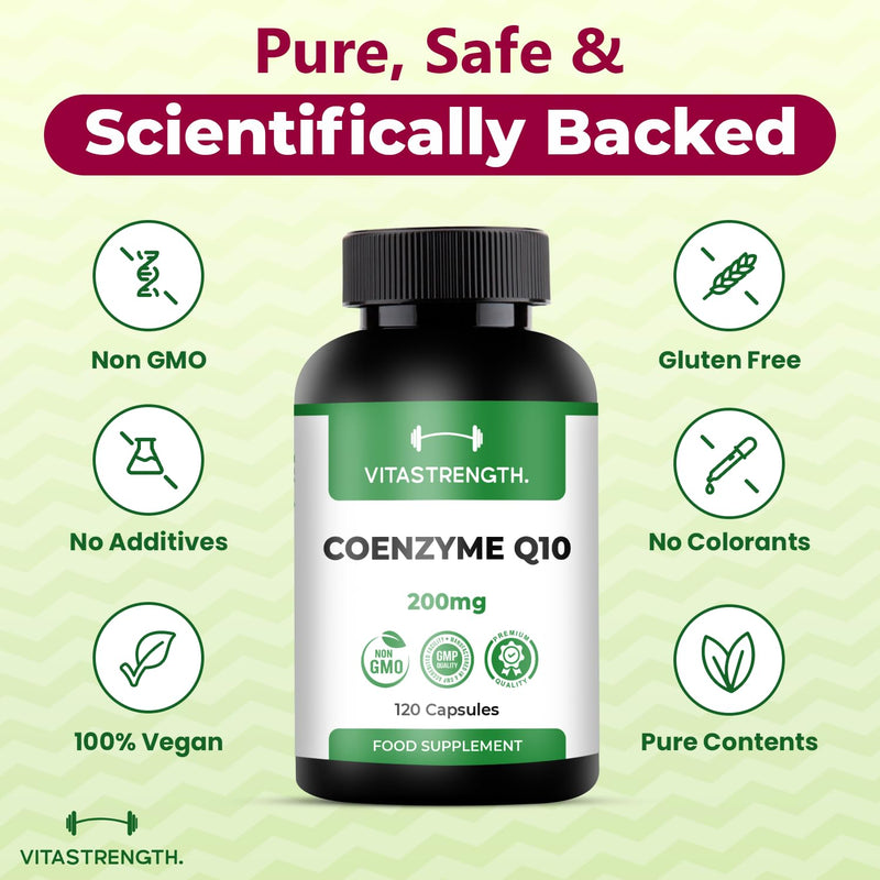CoQ10 Supplement 200mg | 120 Vegan Co Enzyme Capsules | 2 Months Supply | Ubiquinone Form | High Absorption CoQ10 Supplements | Made in Britain | Non-GMO & Magnesium Stearate Free