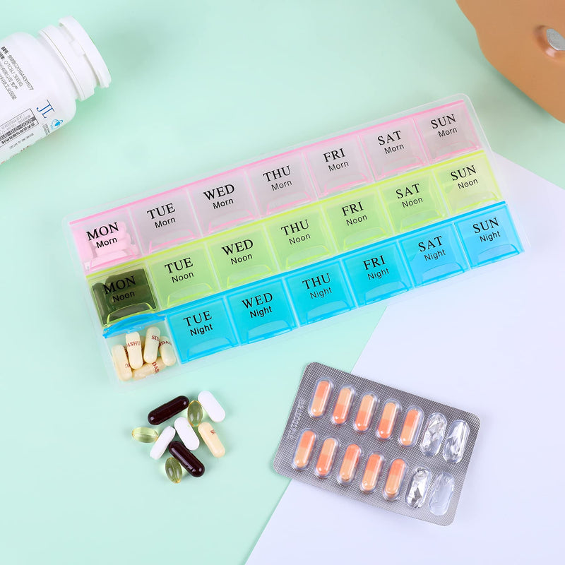 [Australia] - Large Weekly Pill Organizer 3 Times A Day, Moisture-Proof 7 Day Pill Box, Travel Pill Cases Portable for Pills Vitamin Fish Oil Supplements Colorful 
