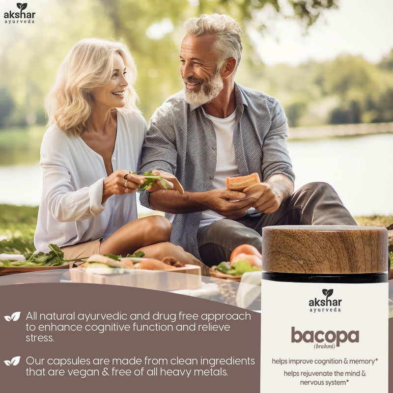 [Australia] - AKSHAR Ayurveda - Bacopa 500mg Brahmi Supplement, Rejuvenate System, Bacopa Pills to Support Cognitive Function for Adults, Vegan Cruelty Free Bacopa Monnieri (60 Count) 