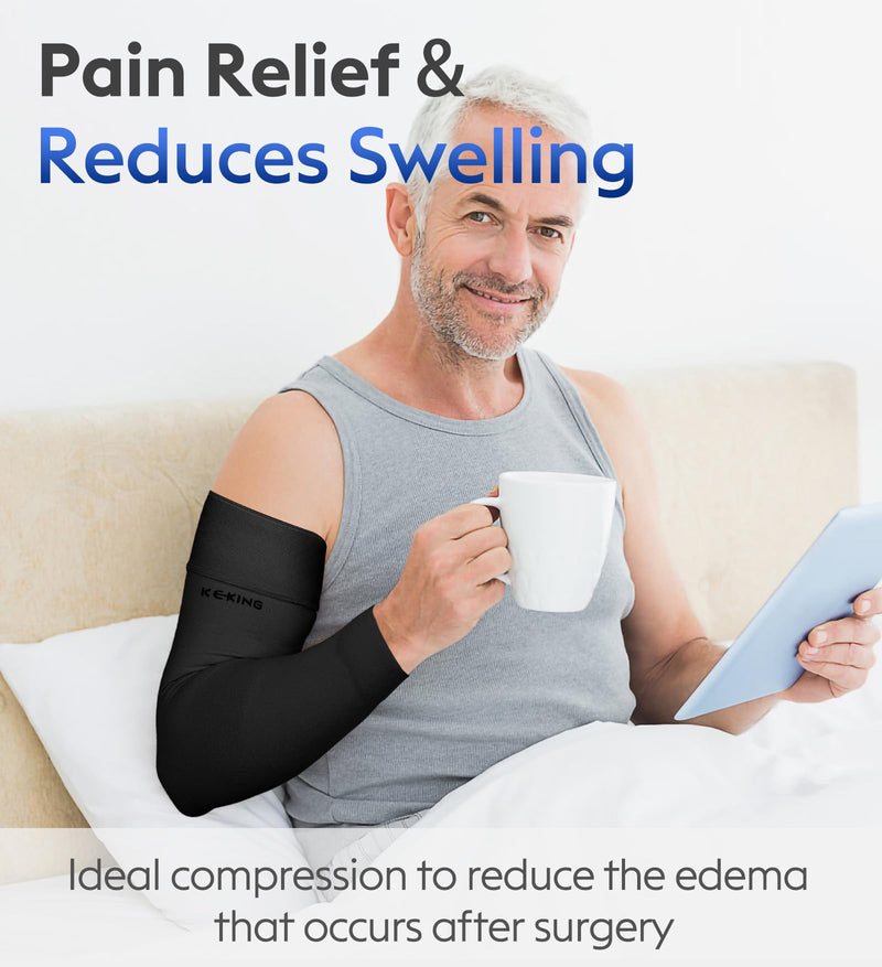 [Australia] - Lymphedema Compression Arm Sleeves with Silicone Band for Men Women (Pair), 20-30 mmHg Graduated Compression for Lipedema, Edema, Post Surgery Recovery, Swelling, Pain Relief, Black S Small (1 Pair) 20-30mmhg Black (With Silicone Band) 