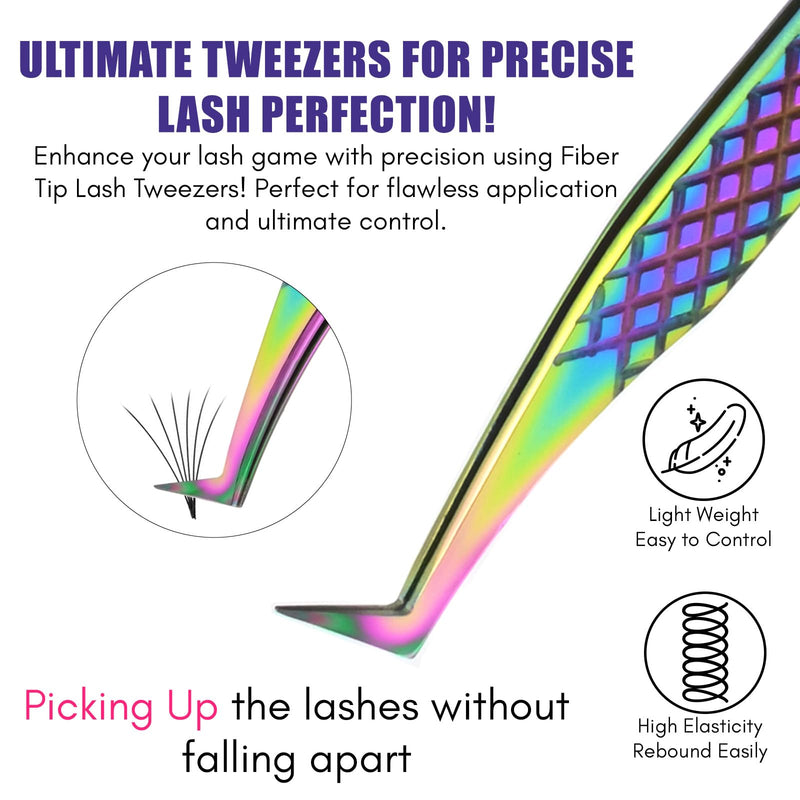 2pcs Fiber Tip Lash Tweezer Set – Fine Axe Tip Volume Boot Tweezer & Isolation Tweezer, Precision Eyelash Extension Tools, Stainless Steel, Non-Slip Grip for Classic, Mega Volume Lashing (Multi) 2Pcs Set Lash Tweezers Set/Ftlt-33