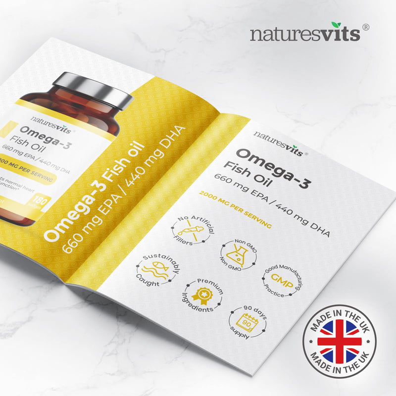 Omega 3 Capsules High Strength, 90 Serves - 660mg EPA and 440mg DHA - Fish Oil Supplements and Fatty Acids for Heart and Eye Health