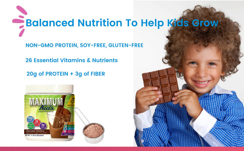 [Australia] - Maximum Kids Complete Organic Powder Mix. Great Tasting, Easy to use, Complete Nutritional Drink with 26 Vitamins and Minerals, 20g of Plant Protein, 3g of Fiber. Kid Tested. Parents Approved. 