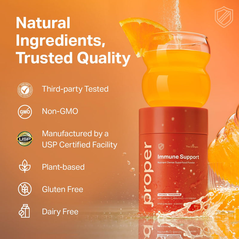 Proper The Oranges Immune Support - Superfood Powder with Vitamin C Zinc | Immune Support Powder With Elderberry, Vitamin C, Zinc, Echinacea And Probiotic Digestive Blend For Daily Immunity Drink Mix 30 Servings