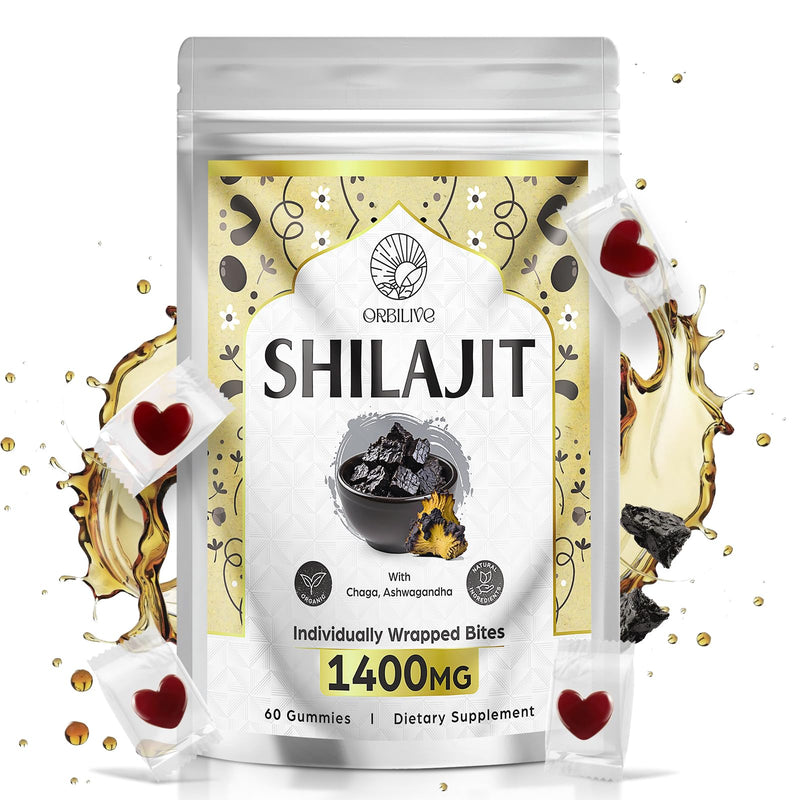[Australia] - 1400 MG Shilajit Gummies, Shilajit Pure Himalayan Organic Gummies with Ashwagandha, Himalayan shilajit for Men, 85+ Trace Minerals & Fulvic Acid, Individually Wrapped, Sugar-Free, 60 Counts 60 Count (Pack of 1) 