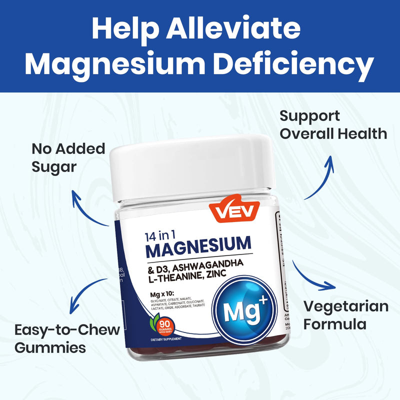 [Australia] - VEV Magnesium Complex DeepCalm 14-in-1 Gummies ‚Äì with Ashwagandha, L-Theanine, D3 & Zinc ‚Äì Cortisol Supplements for Women ‚Äì 90 Sugar-Free Vegan Magnesium Glycinate Complex Gummies Purple 