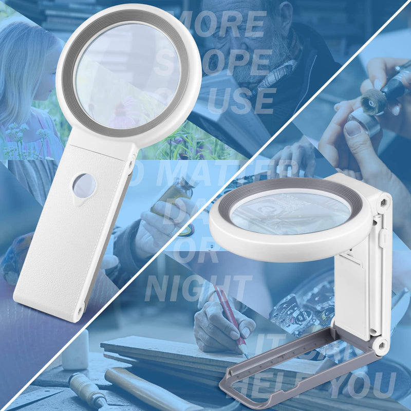 [Australia] - 30X 10X Magnifying Glass with Light and Stand, Foldable Handheld Magnifying Glass 18 LED Illuminated Lighted Magnifier for Macular Degeneration, Seniors Reading, Close Work, Coins, Jewelry White 
