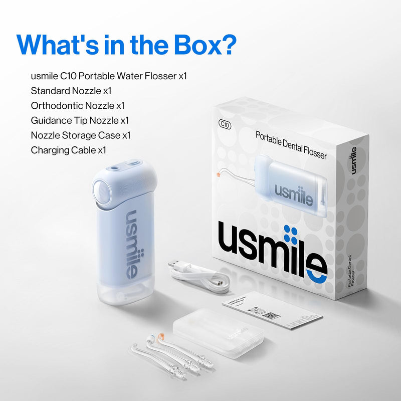 [Australia] - usmile C10 Portable Water Flosser ‚Äì Travel-Friendly, 95-Day Battery, 4 Modes, 360¬∞ Nozzle, 180ml Tank, IPX7 Waterproof, Dentist-Recommended for Braces, Implants & Sensitive Gums (Blue) Blue 