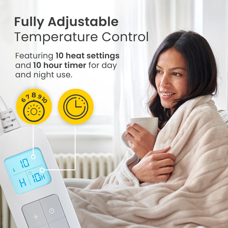 [Australia] - Cosi Home electric blanket 180x130 cm - electric heating blanket with automatic switch-off, overheating protection, washable, cozy fleece, 10 heating levels with digital remote control, 10 hour timer - cream 180 x 130 