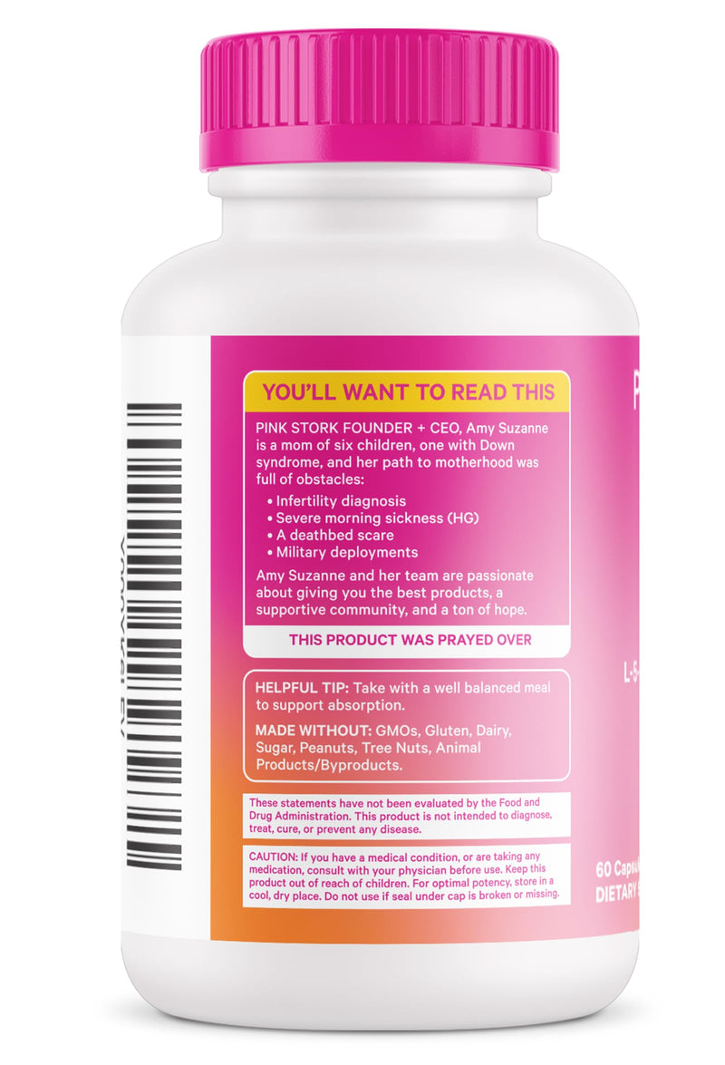 [Australia] - Pink Stork Folate: Methyl Folate - MTHFR Acid, Natural Form of Folic Acid for Pregnancy, Formulated for Mom + Baby, Women-Owned, 60 Capsules 