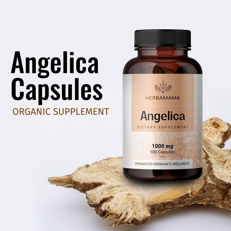 [Australia] - HERBAMAMA Angelica Root Capsules - Organic Dong Quai Root Capsules - Angelica Root Powder Vegan Supplement - Dong Quai Herb Pills - 1000mg 100 Caps 