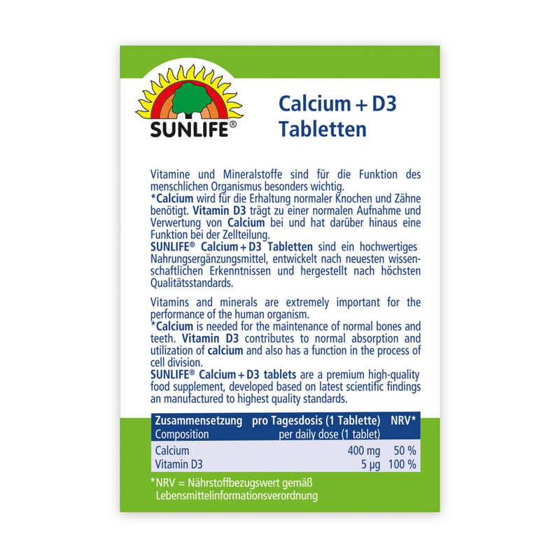 [Australia] - SUNLIFE Calcium + D3 tablets - 1 x 150 pieces - Calcium & Vitamin D3 tablets for bones and teeth - High-dose calcium - Dietary supplement with 400 mg calcium & 5 µg vitamin D3 per tablet 