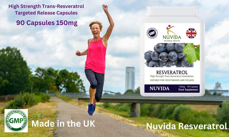 Nuvida Resveratrol Capsules - 90 High Strength Trans-Resveratrol Targeted Release Capsules - Premium Antioxident Supplement