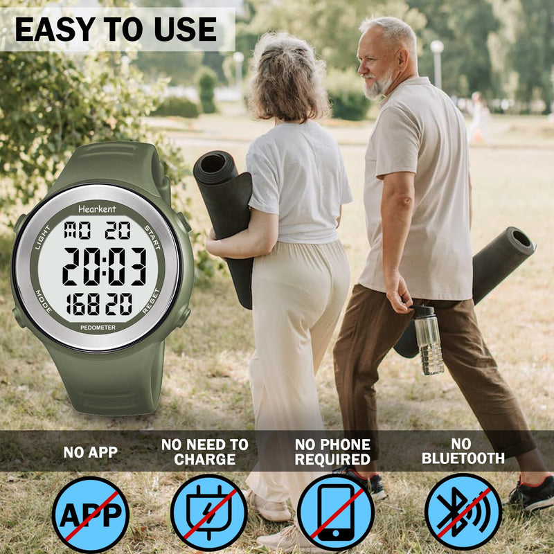 [Australia] - Waterproof Pedometer Watch No APP with Light, Digital Display Step Counter Watch for Calories Seconds Alarm Steps, Fitness Tracker Watch for Men Women green 