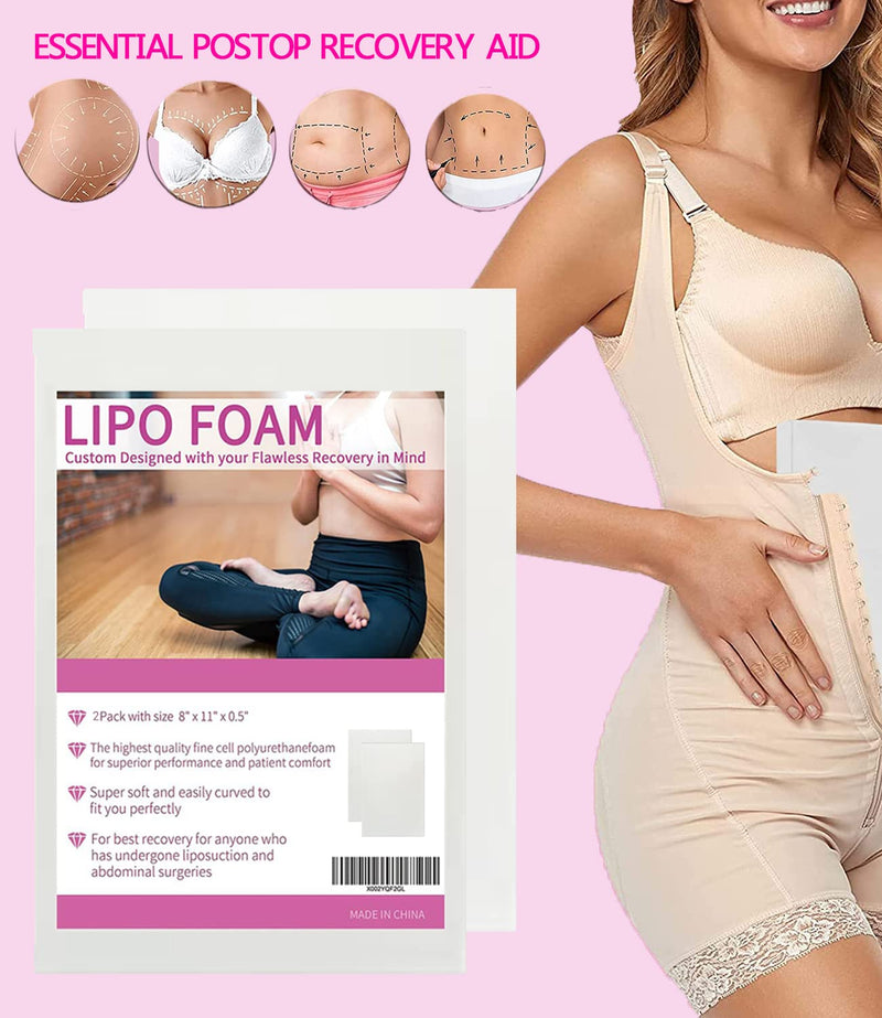 2 Pack Lipo Foam Pads BBL Post Surgery Foam Boards Liposuction Surgery Foam Sheet for Using with Flattening Abdominal Ab Board Compression Garments Lipo Foam for Recovery Tummy Tucks 8''X11'' 2