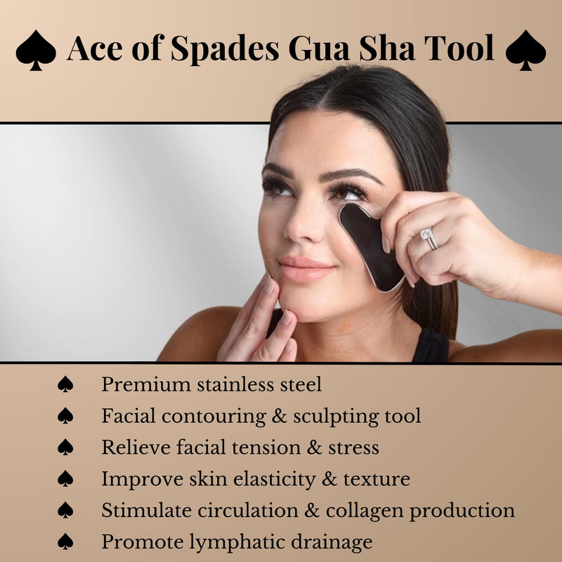 FilterLESS Era Ace of Spades Gua Sha Facial Tool | Stainless Steel Face Massager for Sculpting, Muscle Scraping & Lymphatic Drainage