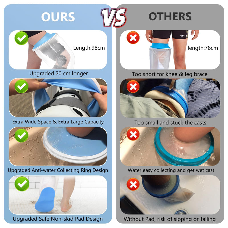 [Australia] - YUNCHI Upgraded Extra Wide Full Leg Cast Cover for Shower after Knee Surgeries with Non-Slip Bottom for Leg Wounds, Bandage, Large Cast, Knee Immobilizer/Brace, Walking Boots, Reusable NEW-Extra Wide-Full Leg 