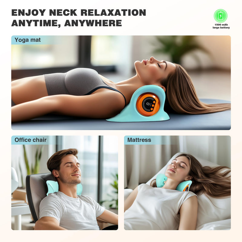 [Australia] - Neck Massager 2025, Neck and Shoulder Relaxer with Heat, 3 Modes, Portable Pillows for Pain Relief and Muscle Relax, 26¬∞ Angle Cervical Traction Device for Back, Shoulder Light Blue 