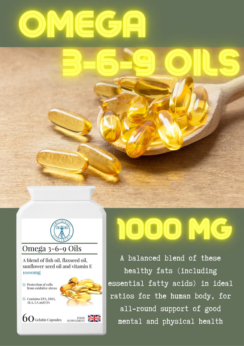 Omega 3-6-9 - MAX Strength 1000mg - Healthy Heart & Cholesterol Formula - Sunflower Seed, Flaxseed and Fish Oil with VIT E - 60 Capsules