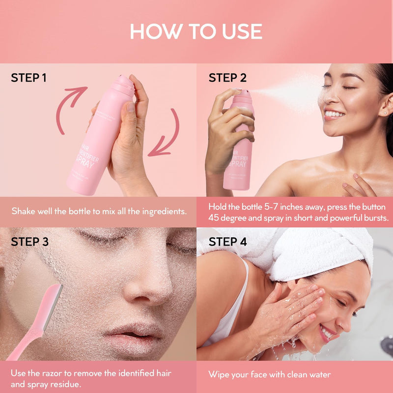 Hair Identifier Spray for Face Shaving: Dermaplane Spray and Razor Set - Identifying Fine Hair Peach Fuzz and Moisturizing Skin Before Dermaplaning 8 FL OZ