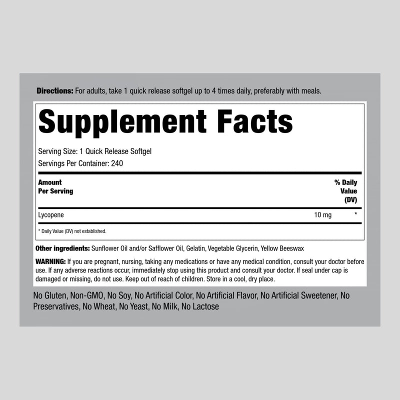 [Australia] - Piping Rock Lycopene 10mg | 240 Softgels | Non-GMO, Gluten Free Supplement 