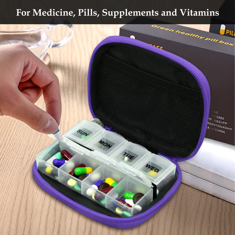 Serfeymi Weekly Travel Pill Organizer Pill Case for Purse with Removable 7 Day Pill Box, Fashionable Travel Medicine Organizer Pill Container for Medicine, Vitamin, Supplement - Bloom 01 + Purple 01 2 Cases + 2 Boxes C. Bloom 01 + Purple 01