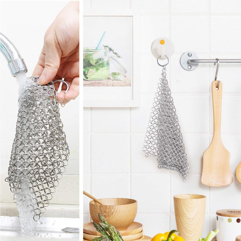 [Australia] - Cast Iron Cleaner 8"x6" 316L Stainless Steel Chainmail Scrubber for Griddle Skillet Dutch Oven Wok Stainless Steel Pot Cast Iron Pan 