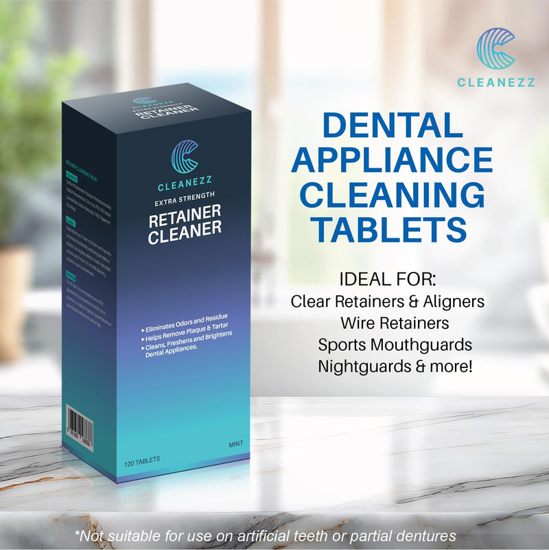 [Australia] - Cleaner Tablets: for Retainers, Dentures, Bottles & More - Odor, Plaque, Stain Removal, Includes Denture Bath, 4-Mo Supply 