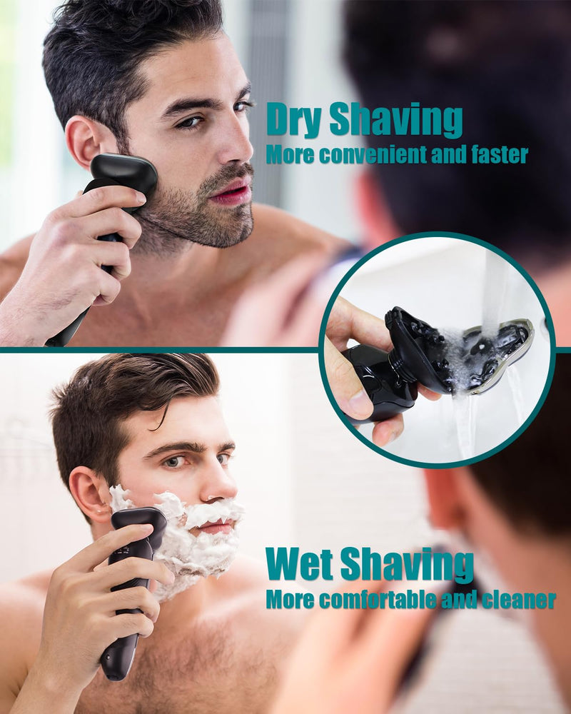 [Australia] - Electric Razor for Men - Rechargeable Electric Shaver for Men, Waterproof Wet Dry Cordless Razor with Nose Hair Trimmer and Sideburns Trimmer 3 IN 1 Rotary Shavers 