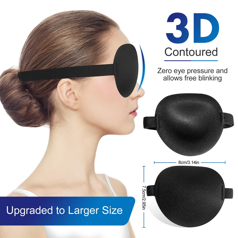 2 pcs 3D Eye Patches for Adults and Kids, Medical Adjustable Eyepatch for Right and Left Eye, Pirate Costume Large Black