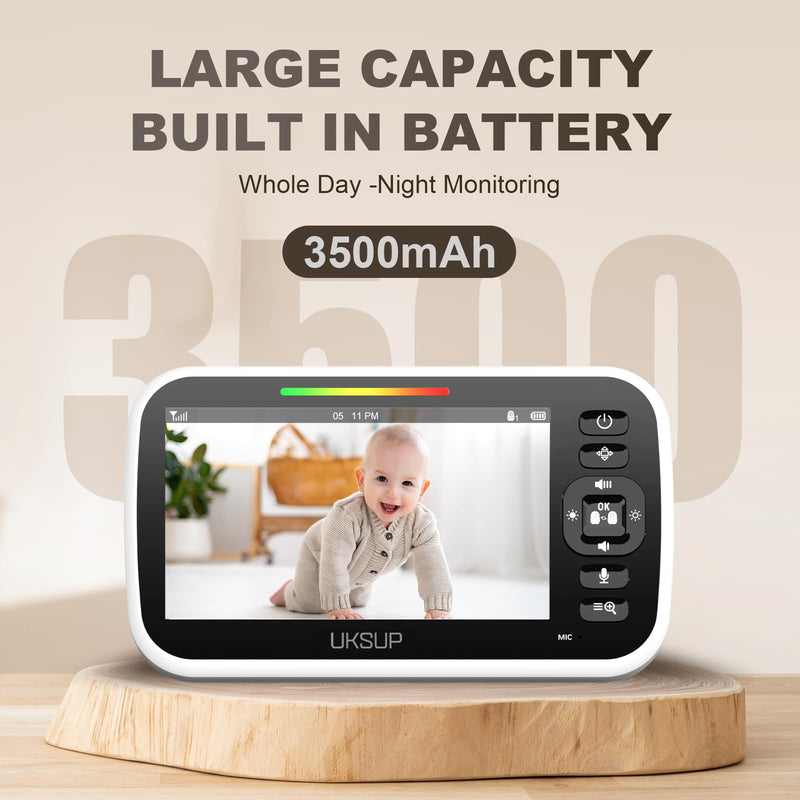 [Australia] - Baby Monitor with Camera and Audio- Video Baby Monitor with 960ft Long Range, Remote Pan-Tilt-Zoom, Night Vision, Temperature Sensor, 2-Way Talk, 8 Lullabies, 30-Hour Battery & No WiFi 1 Camera 