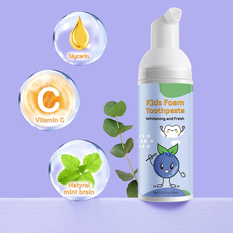 [Australia] - Foam Toothpaste Kids 2PCS, Toddler Toothpaste Cavity Protection, Clean and Whitening, 360ºCare, Portable, Kids Foam Toothpaste with Fluoride for Electric & U-Shape Toothbrushes (Blueberry) Blueberry 